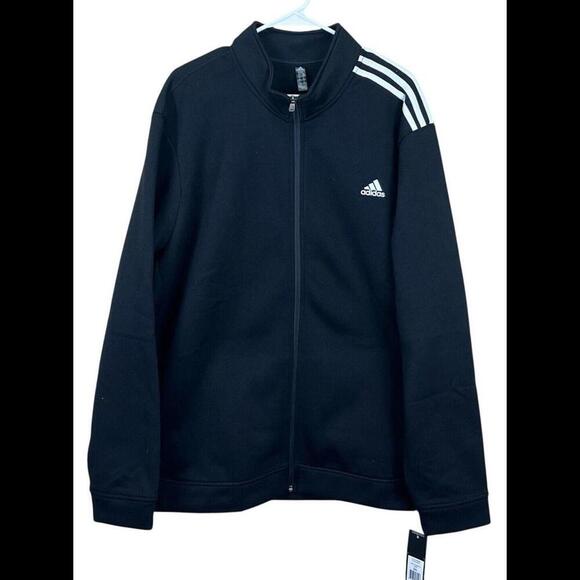 Adidas Track Top Men’s 2XL Three Stripe Fleece Long Sleeve Full‎ Zip Hoodie NWT - Picture 1 of 6